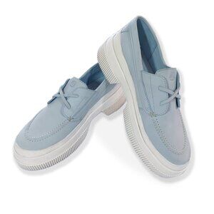 Sperry Platform Baby Blue Leather Slip On Boat Sneakers Size 8.5M